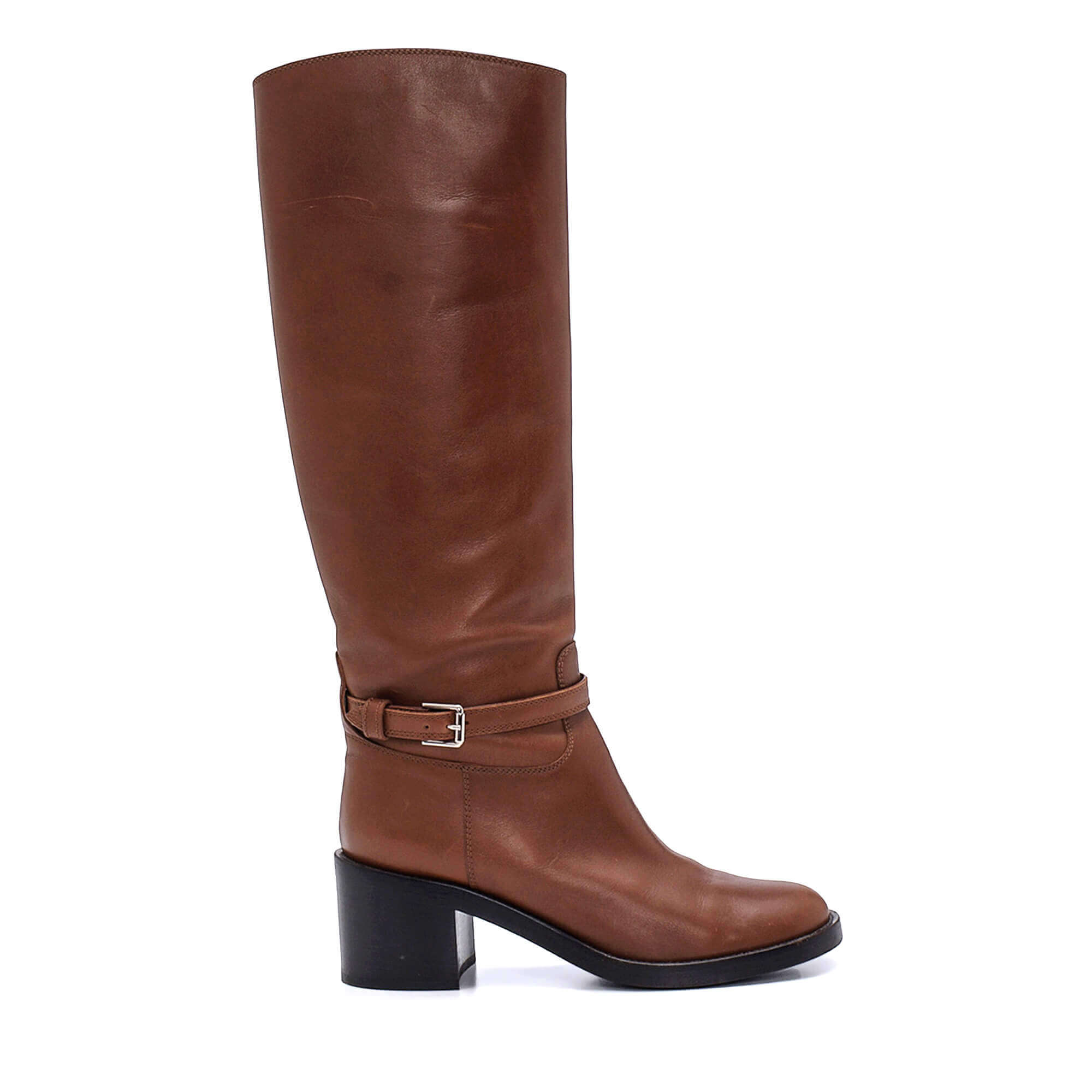 Gianvito Rossi - Brown Leather Buckle Detail Knee High Boots